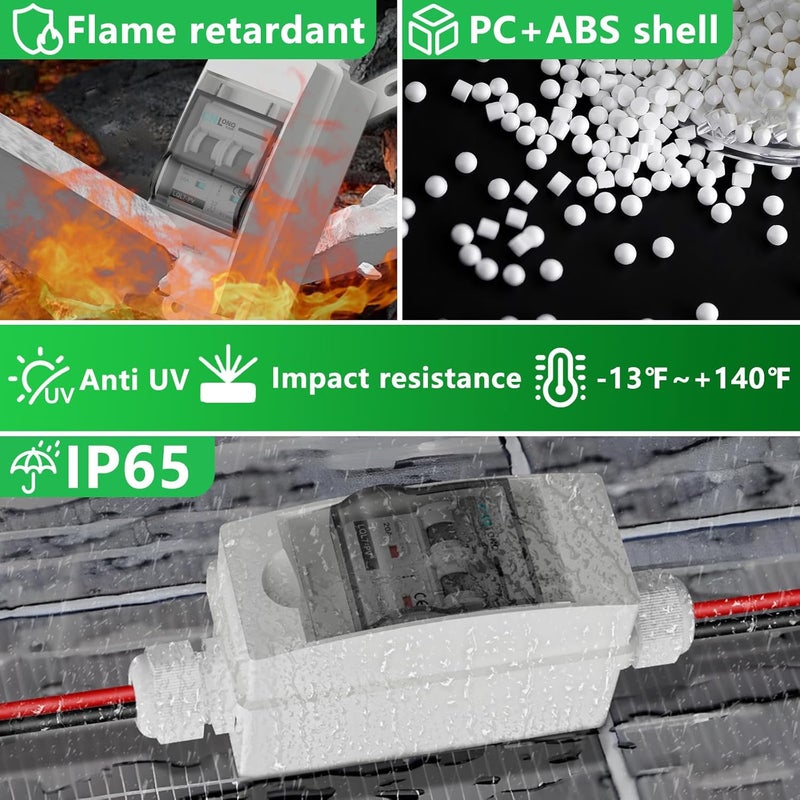 CNLonQcom مفتاح فصل الطاقة الشمسية 20A DC1000V قاطع الدائرة 2P مع موصل PV وصندوق قاطع صغير IP65 وخطافات حائط لنظام الطاقة الشمسية الخارجي، البطارية، MCB مجموعة الطاقة الشمسية - Image 2